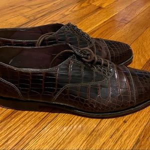 Susan Bennis/Warren Edwards Brown Leather Crocodile Print Oxfords - Size 9